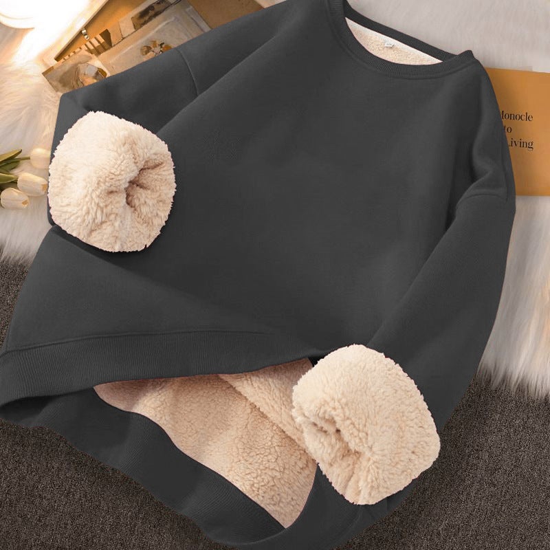 Winter New Lamb Fleece Crewneck Sweater Men'S Thickened Casual Long-Sleeved Pullover Cold-Resistant Warm Base Shirt - Image 1