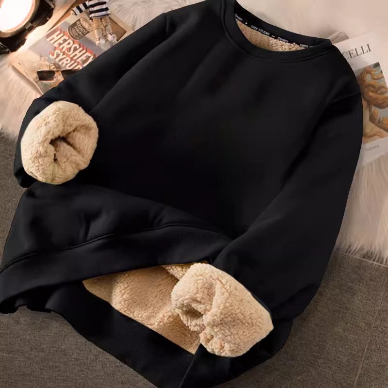 Winter New Lamb Fleece Crewneck Sweater Men'S Thickened Casual Long-Sleeved Pullover Cold-Resistant Warm Base Shirt - Image 2