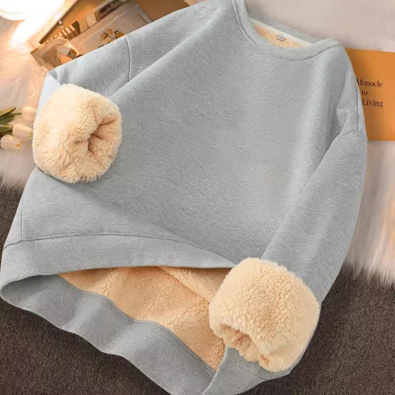 Winter New Lamb Fleece Crewneck Sweater Men'S Thickened Casual Long-Sleeved Pullover Cold-Resistant Warm Base Shirt - Image 4