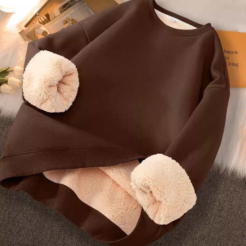 Winter New Lamb Fleece Crewneck Sweater Men'S Thickened Casual Long-Sleeved Pullover Cold-Resistant Warm Base Shirt - Image 5