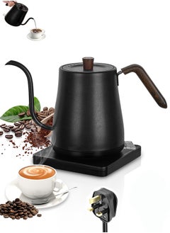 Xoopla Gooseneck Electric Kettle,Electrically Heated Household Kettle Perfect for Boiling Water/Milk/Tea/Coffee,Protection from Overheating and Dry Boil,Pour-Over Kettle with 304 Stainless Steel Inner,360-Degree Rotation Base,Auto Safety Off,Wooden Handle,0.8L,1000W,Black  - Image 1