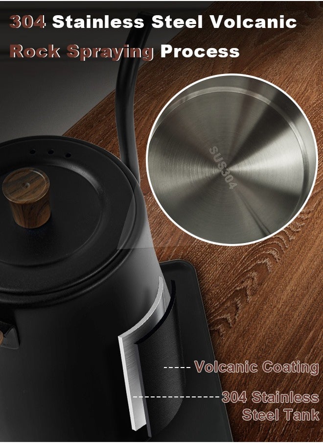 Xoopla - Gooseneck Electric Kettle,Electrically Heated Household Kettle Perfect for Boiling Water/Milk/Tea/Coffee,Protection from Overheating and Dry Boil,Pour-Over Kettle with 304 Stainless Steel Inner,360-Degree Rotation Base,Auto Safety Off,Wooden Handle,0.8L,1000W,Black - Image 1