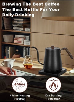 Xoopla Gooseneck Electric Kettle,Electrically Heated Household Kettle Perfect for Boiling Water/Milk/Tea/Coffee,Protection from Overheating and Dry Boil,Pour-Over Kettle with 304 Stainless Steel Inner,360-Degree Rotation Base,Auto Safety Off,Wooden Handle,0.8L,1000W,Black  - Image 3