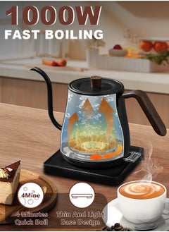Xoopla Gooseneck Electric Kettle,Electrically Heated Household Kettle Perfect for Boiling Water/Milk/Tea/Coffee,Protection from Overheating and Dry Boil,Pour-Over Kettle with 304 Stainless Steel Inner,360-Degree Rotation Base,Auto Safety Off,Wooden Handle,0.8L,1000W,Black  - Image 2