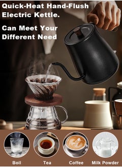 Xoopla Gooseneck Electric Kettle,Electrically Heated Household Kettle Perfect for Boiling Water/Milk/Tea/Coffee,Protection from Overheating and Dry Boil,Pour-Over Kettle with 304 Stainless Steel Inner,360-Degree Rotation Base,Auto Safety Off,Wooden Handle,0.8L,1000W,Black  - Image 5