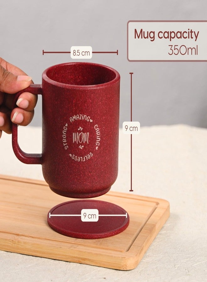 Eha Earth-Friendly Mother’s Day Gift Set for Mom | 350 ml | Mug with Coaster, Keychain & Bag | Gifts for Mom Made with Rice Husk Biocomposite | Gifts for Woman | Coral - Image 3