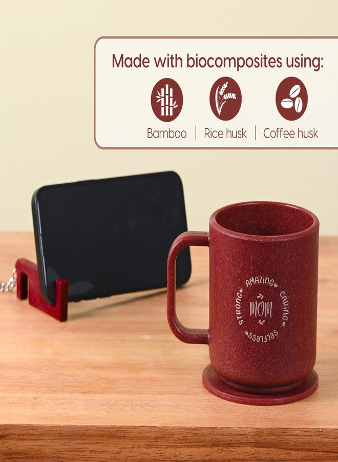 Eha Earth-Friendly Mother’s Day Gift Set for Mom | 350 ml | Mug with Coaster, Keychain & Bag | Gifts for Mom Made with Rice Husk Biocomposite | Gifts for Woman | Coral - Image 4