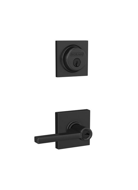 Schlage FB55N G LAT 622 COL Single Cylinder Deadbolt and Keyed Entry Latitude Lever with Collins Trim, Matte Black