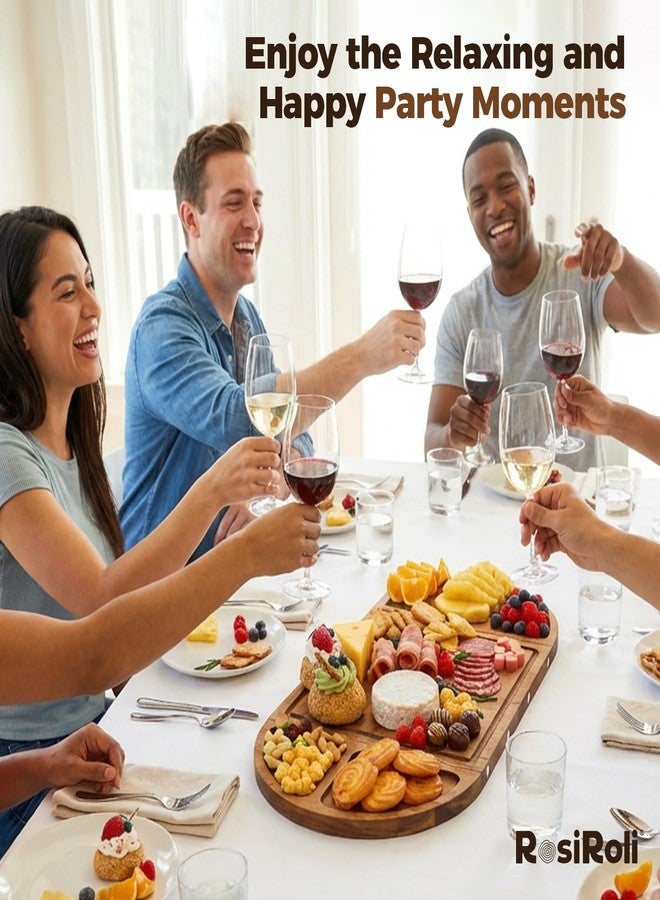 طقم ألواح تقديم كبيرة من خشب الأكاسيا من روزي رولي - 3 قطع فريدة طويلة ومستديرة - طقم هدايا ألواح جبن وألواح تقديم مغناطيسية - صينية خشبية للتقديم والتقطيع - Image 4