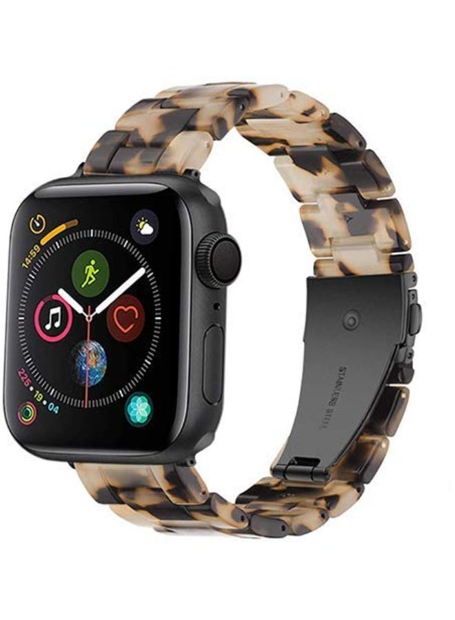 Light Fashion Resin Strap Compatible with Apple Watch Series 5/4/3/2/1 – Stylish Tortoise Stone Flower Bracelet Band (42/44mm)