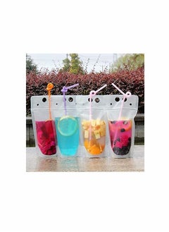 Excefore 50 Pcs Drink Pouches with Straws Stand Up Hand Held Translucent Reclosable Heat Proof Plastic Zipper Juice Bags - 9.06" x 5.12"/17 Oz  - Image 2