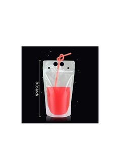 Excefore 50 Pcs Drink Pouches with Straws Stand Up Hand Held Translucent Reclosable Heat Proof Plastic Zipper Juice Bags - 9.06" x 5.12"/17 Oz  - Image 5