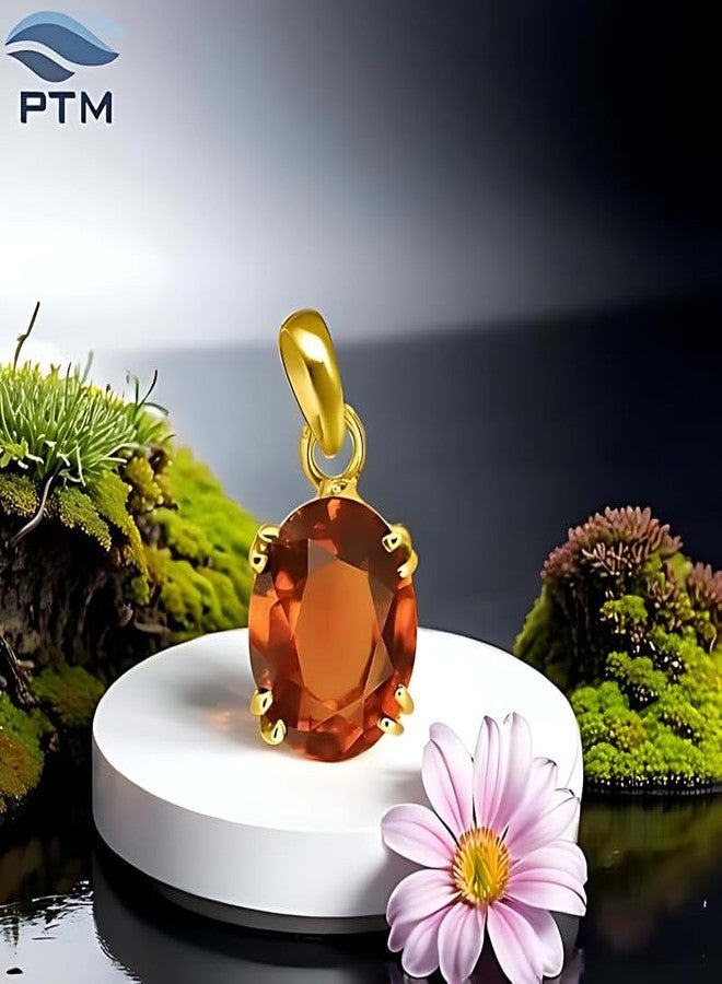 Ptm Hessonite/Gomed 4.25 Ratti or 4 Carat Natural Certified Astrological Gemstone Panchdhatu/5 Metals 22k Gold Plated pendant for Men & Women -nvdhp1425 - Image 2