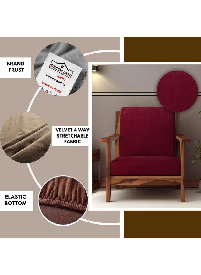 Decorian Soft Velvet Stretchable Printed Solid Sofa Slipcovers, Wooden Sofa Seat Cover, Sofa Back Cushion Covers (Pack of 2, Velvet Maroon) - Image 2
