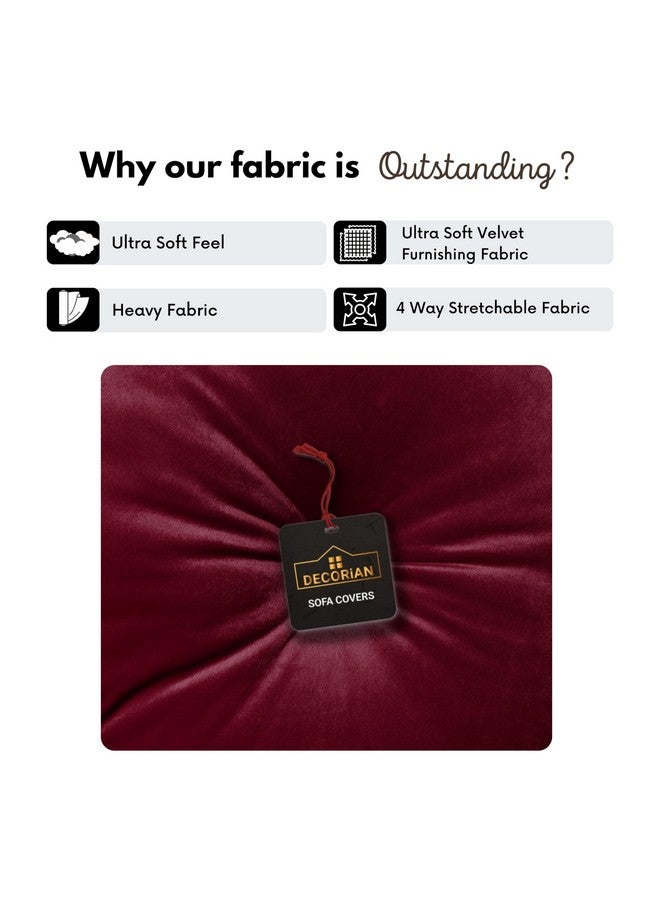 Decorian Soft Velvet Stretchable Printed Solid Sofa Slipcovers, Wooden Sofa Seat Cover, Sofa Back Cushion Covers (Pack of 2, Velvet Maroon) - Image 3