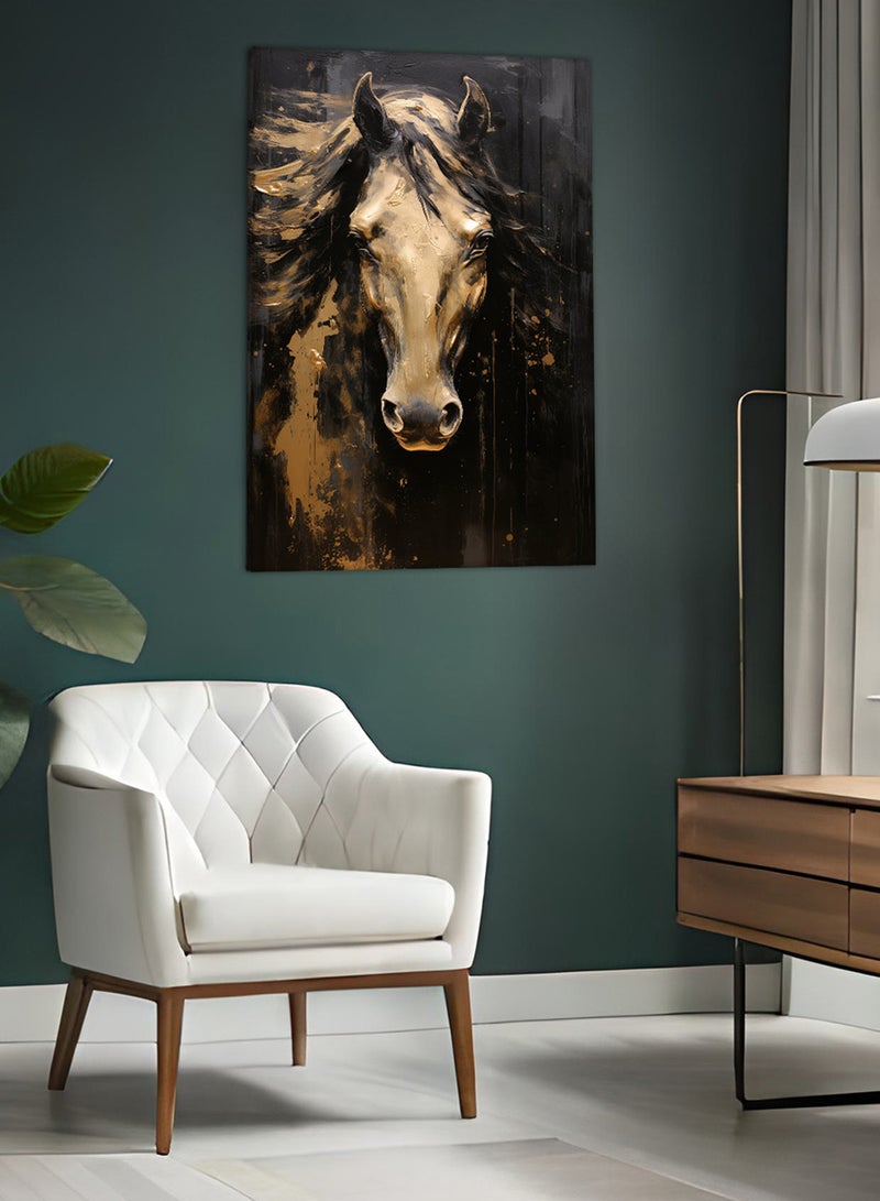 لوحة كانفاس على إطار خشبي بتصميم حصان ذهبى - Image 3
