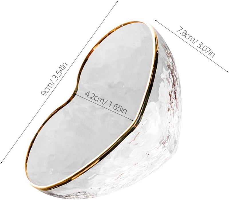 BESTonZON 2pcs Heart-shaped Dessert Bowls Glass with Gold Rim, Small 150ml Food Container for Jelly, Candy, Fruit, and Pudding Serving in Kitchen and Dining - Image 2