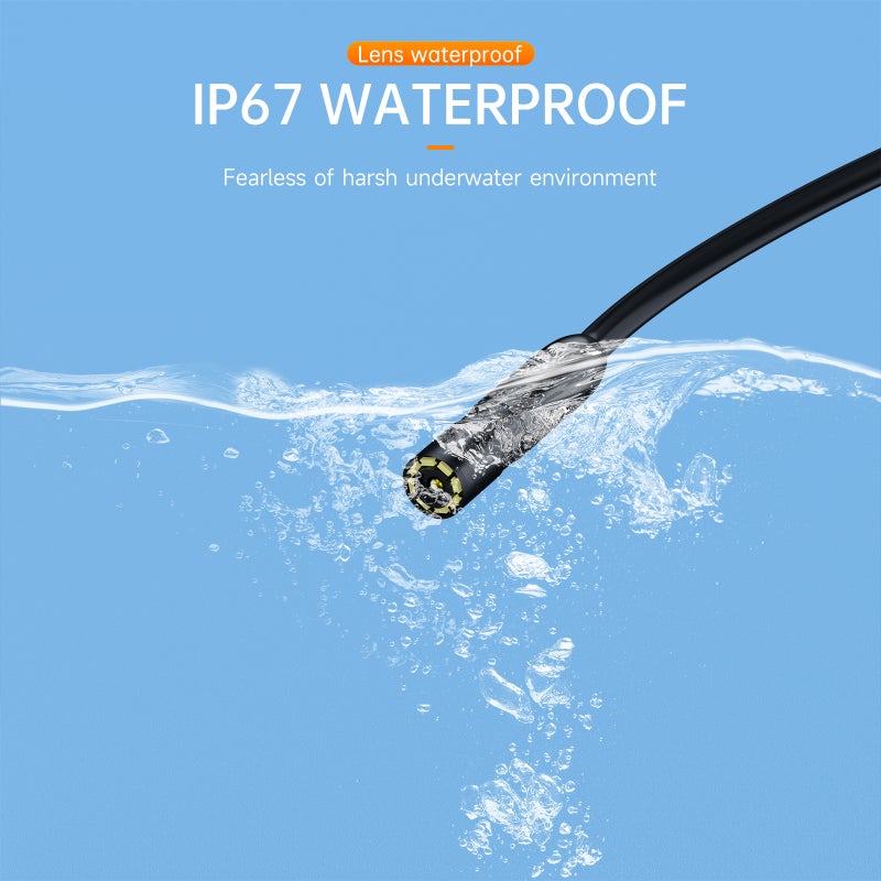 1920P HD Borescope Camera with Light, 8mm IP67 Waterproof Inspection Borescope with 8 Adjustable LEDs, 32.8ft Semi-Rigid Snake Camera for iOS & Android, Pipe Sewer Camera（Black） - Image 3