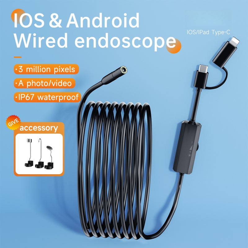 1920P HD Borescope Camera with Light, 8mm IP67 Waterproof Inspection Borescope with 8 Adjustable LEDs, 32.8ft Semi-Rigid Snake Camera for iOS & Android, Pipe Sewer Camera（Black） - Image 2