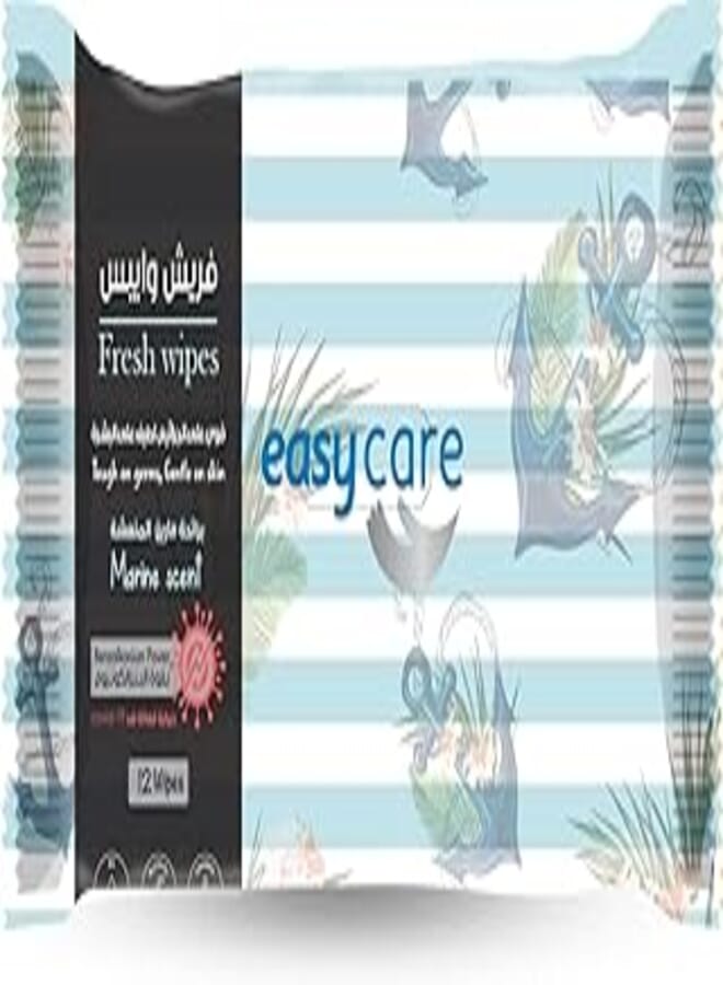 Easy Care Wet Wipes, Pocket Size, Marine Scent, 12 Wipes