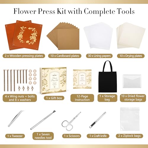 Aboofx Flower Press Kit for DIY Journal Bookmark Frame 10 x 10 10 Layers Wood Flower Pressing Kit with Storage Bags for Dried Flowers Plant Wedding Bouquet Preservation Kits Gift for Craft Lovers - Image 5