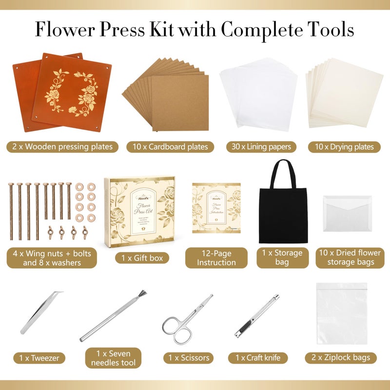 Aboofx Flower Press Kit for DIY Journal Bookmark Frame 10 x 10 10 Layers Wood Flower Pressing Kit with Storage Bags for Dried Flowers Plant Wedding Bouquet Preservation Kits Gift for Craft Lovers - Image 3