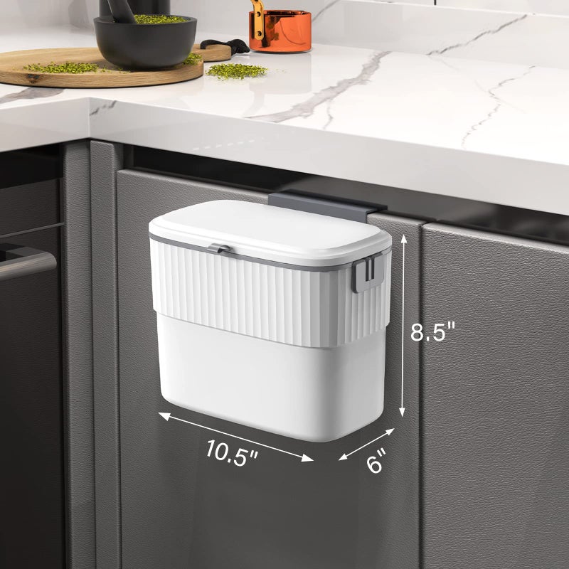 ELPHECO Kitchen Compost Bin with Lid 1.8 Gallon Hanging Trash Can with Lid, 7 Liter Wall-Mounted Garbage Can for Kitchen Cabinet Door, Small Under Sink Trash Can for Cupboard, Bathroom, Office - Image 2
