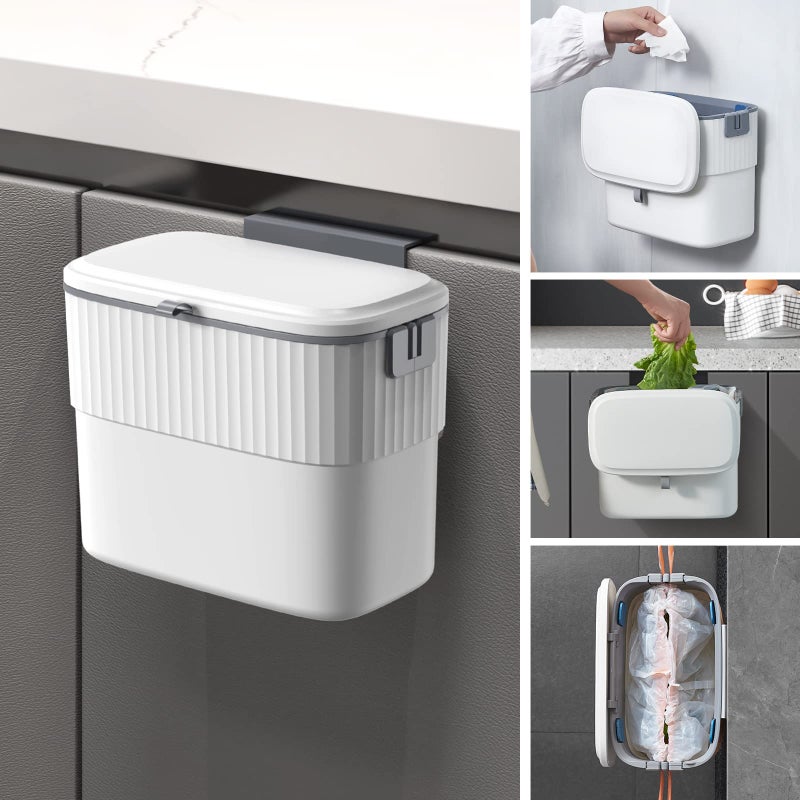 ELPHECO Kitchen Compost Bin with Lid 1.8 Gallon Hanging Trash Can with Lid, 7 Liter Wall-Mounted Garbage Can for Kitchen Cabinet Door, Small Under Sink Trash Can for Cupboard, Bathroom, Office - Image 1