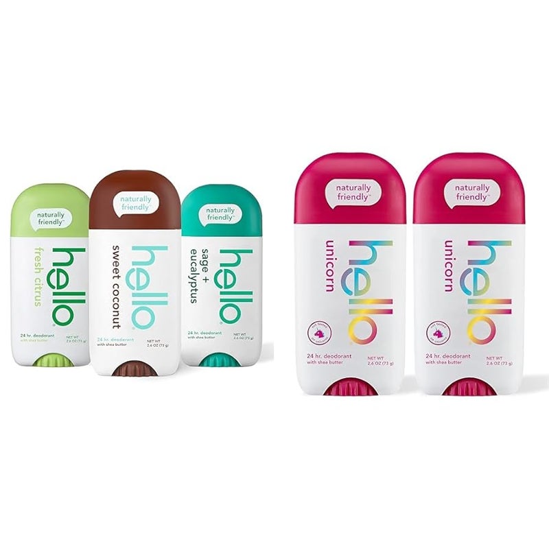 hello Deodorant Variety Pack Sweet Coconut Fresh Citrus White Sage  Unicorn Aluminum Free Deodorant for Women Girls Safe for Kids Dermatologically tested Natural Fragrance 2 Pack