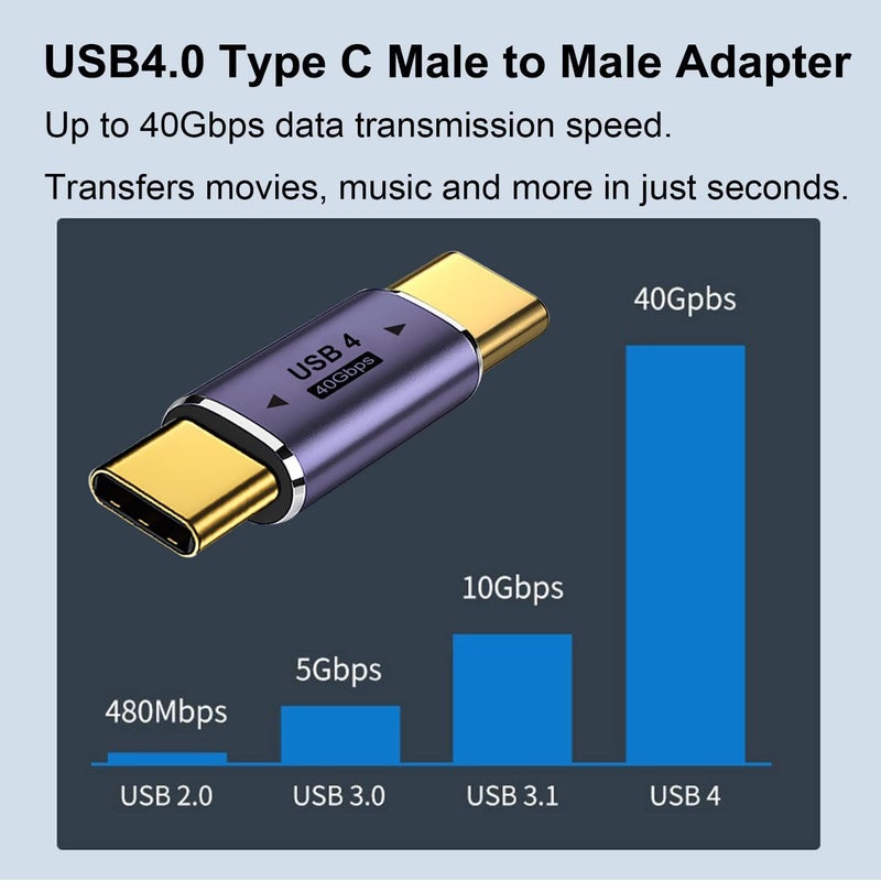 Microware محول USB C ذكر إلى ذكر، موصل USB نوع C يدعم 100 واط، 40 جيجابت في الثانية، 8K@60Hz لتقنية Thunderbolt 4/3، ماك بوك برو/إير، لابتوب، هواتف والمزيد من أجهزة نوع C - Image 5