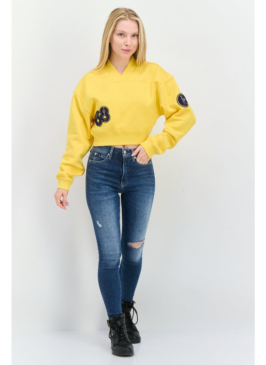 Women Varsity Patch Cropped Sweatshirts, Yellow - pzsku/ZE2D9E9B6535BE8209BBCZ/45/_/1738678615/ae3e46e8-f47c-4576-aea9-3b9353136f9e