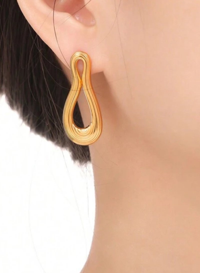 Dangle Charms Luxury & Elegant Stainless Steel Gold Plated Earrings For Women - Image 1