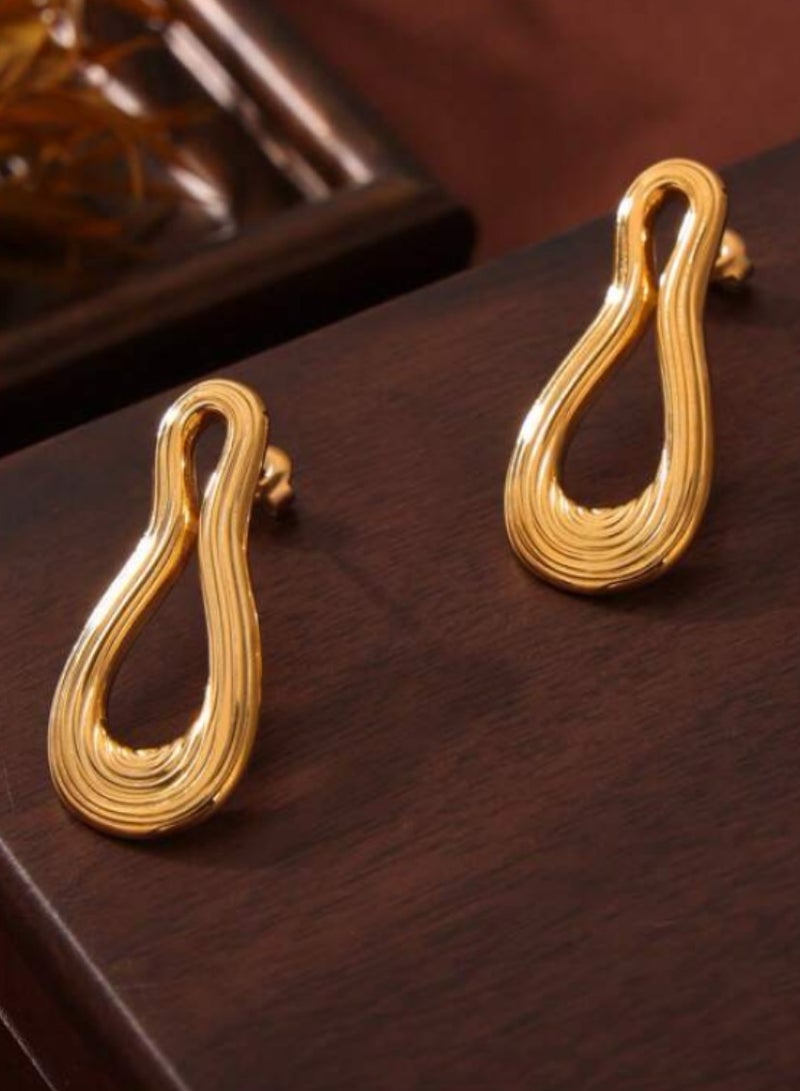 Dangle Charms Luxury & Elegant Stainless Steel Gold Plated Earrings For Women - Image 2
