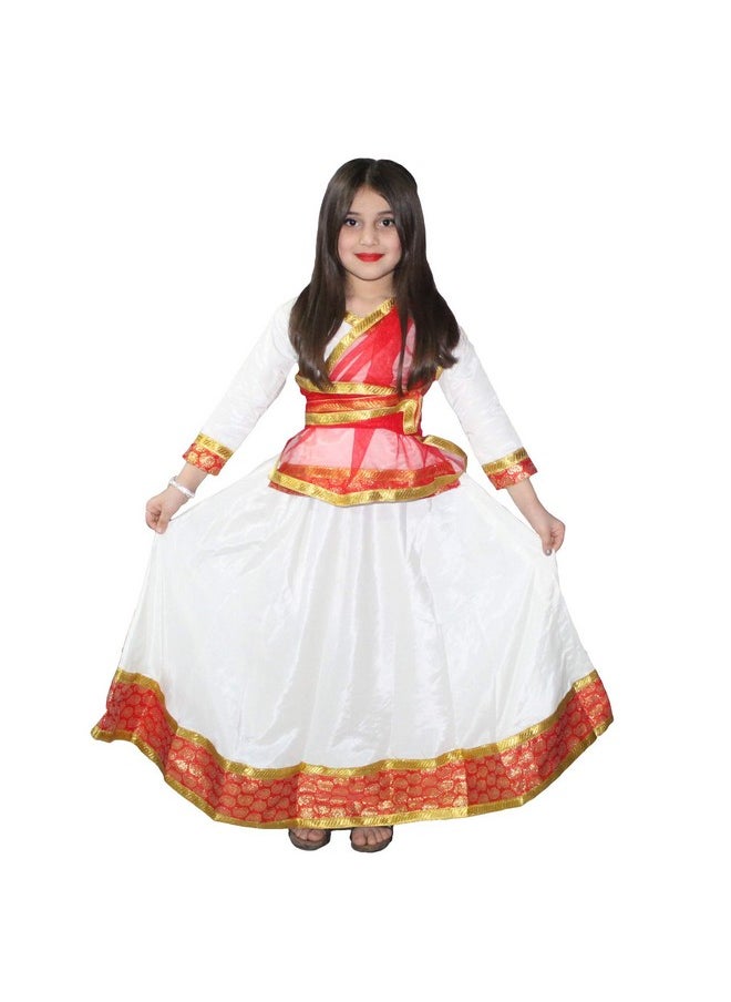 Kaku Fancy Dresses - Kaku Fancy Dresses Cream Lehenga Choli Dupatta Set For Girls | Radha Costume | Navratri Garba Dance Set - Cream, For Girls - Image 1
