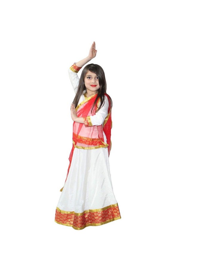 Kaku Fancy Dresses - Kaku Fancy Dresses Cream Lehenga Choli Dupatta Set For Girls | Radha Costume | Navratri Garba Dance Set - Cream, For Girls - Image 1