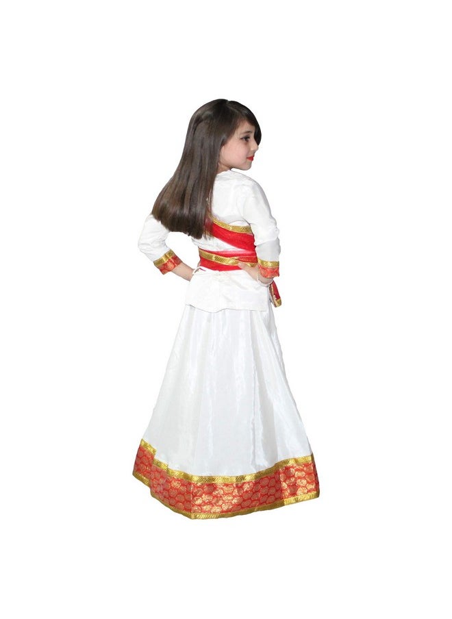 Kaku Fancy Dresses - Kaku Fancy Dresses Cream Lehenga Choli Dupatta Set For Girls | Radha Costume | Navratri Garba Dance Set - Cream, For Girls - Image 1