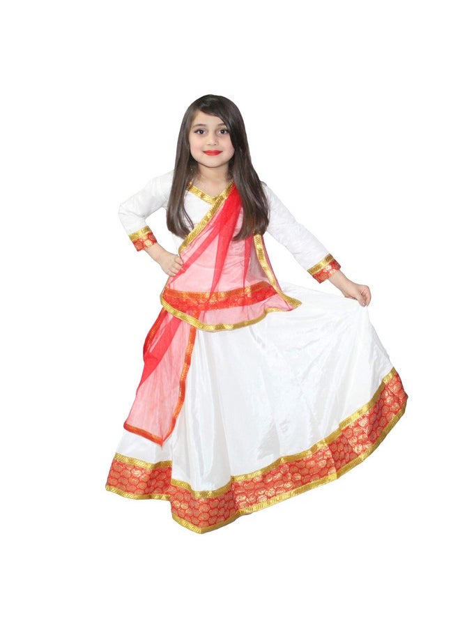 Kaku Fancy Dresses - Kaku Fancy Dresses Cream Lehenga Choli Dupatta Set For Girls | Radha Costume | Navratri Garba Dance Set - Cream, For Girls - Image 1
