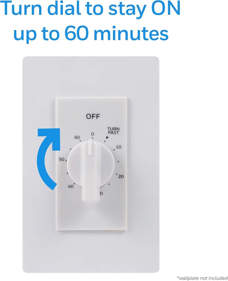 UltraPro مؤقت عد تنازلي ميكانيكي 60 دقيقة مثبت في الجدار، مؤقت للضوء، الحمام ومراوح العادم، لا يتطلب سلك محايد، أبيض، 41081 - Image 5
