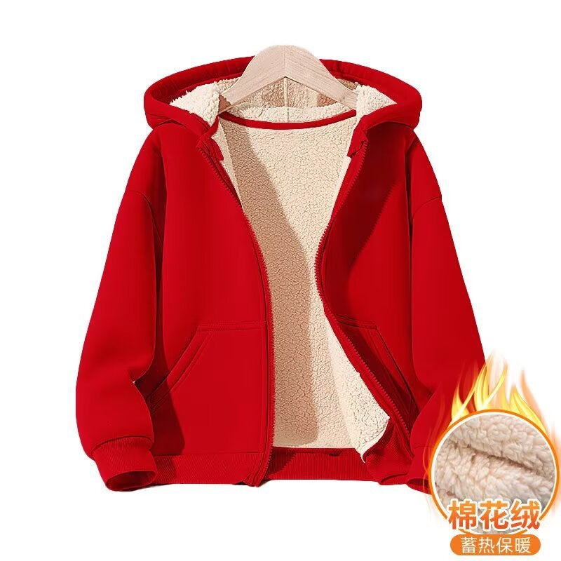 Fleece-Lined Jackets For Boys And Girls, Hooded Sweatshirts For Small And Medium-Sized Children, Cashmere Children'S Zipper Jackets - Image 3