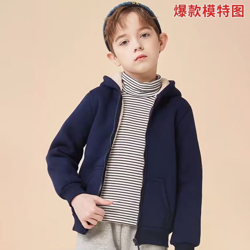 Fleece-Lined Jackets For Boys And Girls, Hooded Sweatshirts For Small And Medium-Sized Children, Cashmere Children'S Zipper Jackets - Image 2