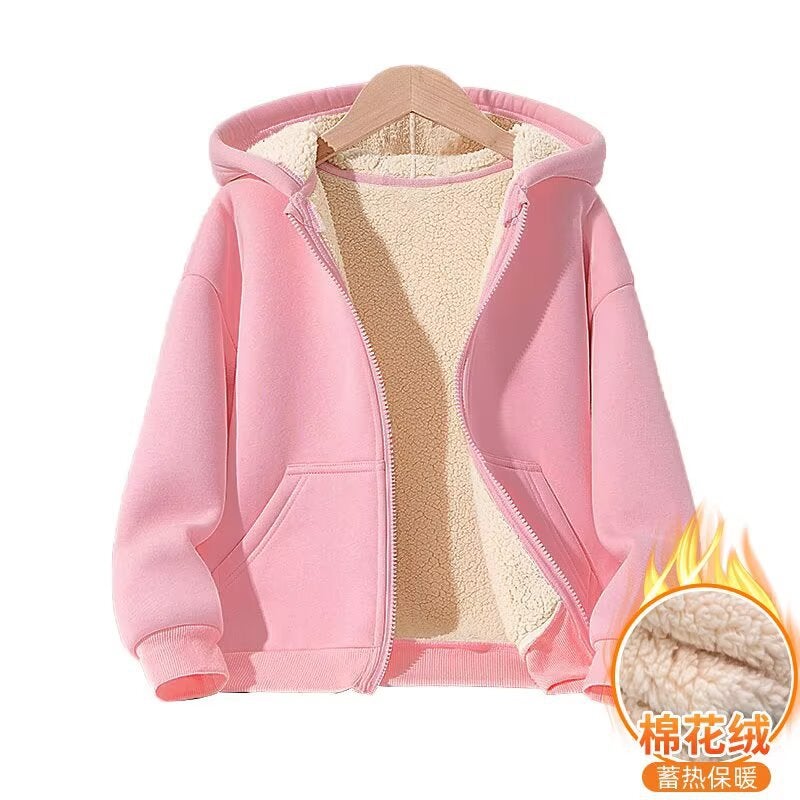 Fleece-Lined Jackets For Boys And Girls, Hooded Sweatshirts For Small And Medium-Sized Children, Cashmere Children'S Zipper Jackets - Image 4