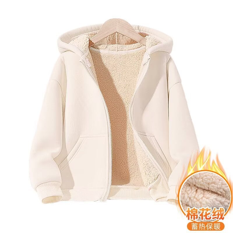 Fleece-Lined Jackets For Boys And Girls, Hooded Sweatshirts For Small And Medium-Sized Children, Cashmere Children'S Zipper Jackets - Image 1