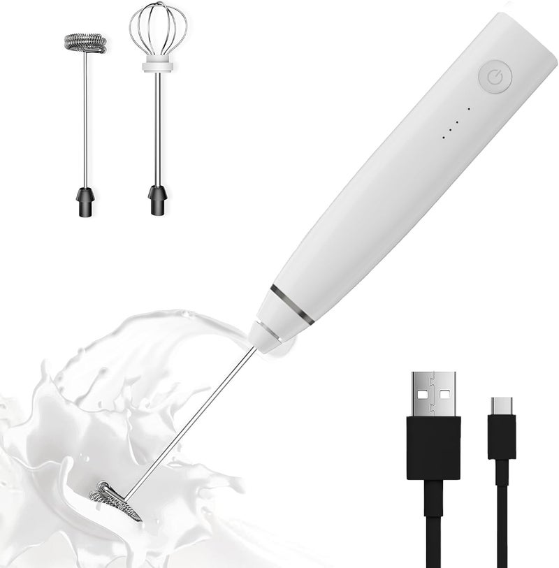 Laposso Milk Frother Rechargeable Handheld Electric Whisk Coffee Frother Mixer with 2 Stainless whisks 3 Speed Adjustable Foam Maker Blender for Coffee Matcha Latte Cappuccino Hot Chocolate(White) - Image 1
