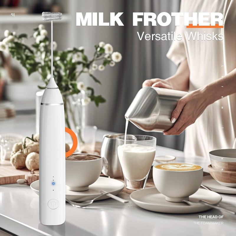 Laposso Milk Frother Rechargeable Handheld Electric Whisk Coffee Frother Mixer with 2 Stainless whisks 3 Speed Adjustable Foam Maker Blender for Coffee Matcha Latte Cappuccino Hot Chocolate(White) - Image 2