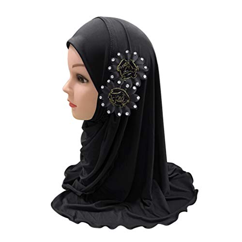PURFUN Kids Girls Lovely Muslim Hijab with Flowers Anti-UV Sun Protection Breathable One Piece Hijab Islamic Head Scarf Shawls Arabian Turban for 2-6 Years - Image 3