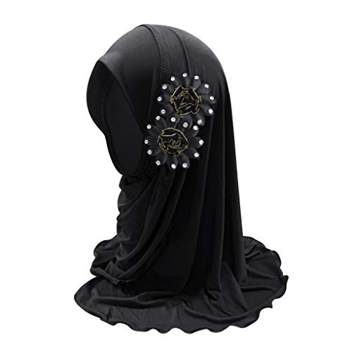 PURFUN Kids Girls Lovely Muslim Hijab with Flowers Anti-UV Sun Protection Breathable One Piece Hijab Islamic Head Scarf Shawls Arabian Turban for 2-6 Years - Image 4