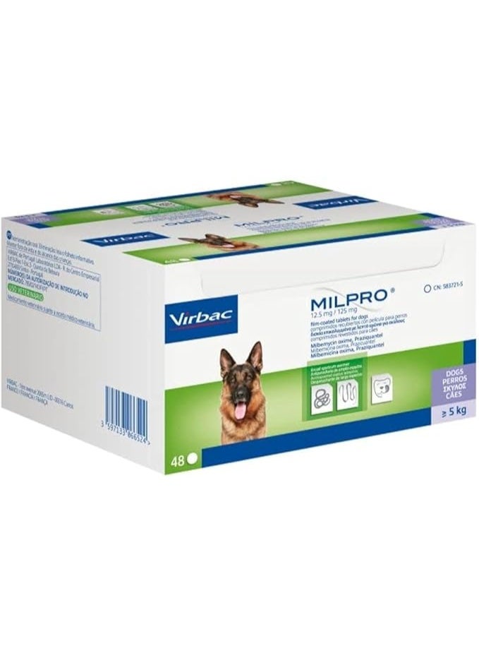 Virbac Milpro 12.5mg/125mg Worming Tablets for Dog(2 tablets) 5kg+