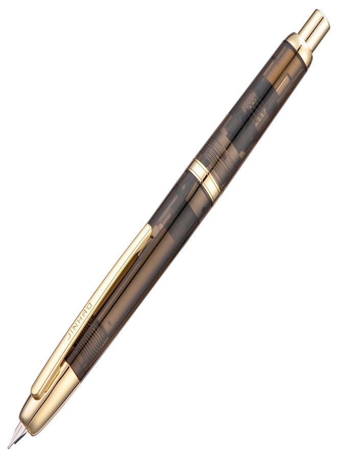Wikult Jinhao 20 Press Fountain Pen, Transparent Black Retractable Fine Nib with Ink Converter Set (Golden Clip) - Image 1