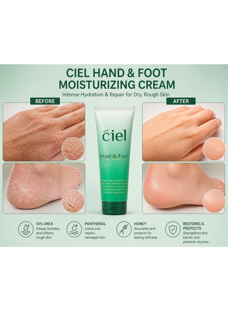 Ciel Hand and Foot Moisturizing Cream with 10 Percent Urea for Dry Cracked Skin Repair and Deep Hydration with Panthenol and Honey - Image 1