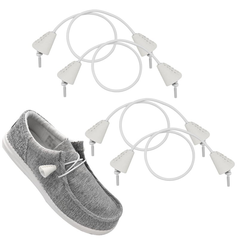 UamGlsob 2Pairs Elastic Shoelaces for Hey Dude Shoes, No Tie Bungee Stretchy Shoe Laces,Shoe Strings Replacement Stretch Laces (White, 14"/35cm) - Image 1